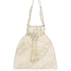 Cream potli bag named Heavy Zari Sequin Wedding Potli, featuring artificial beads detailing and soft fabric texture | Peora
