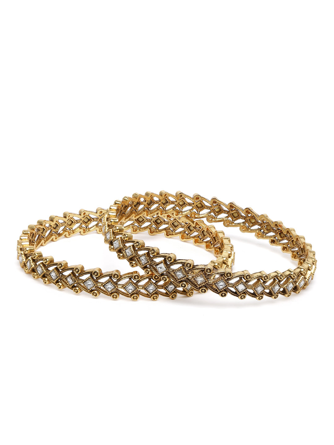 Stylish Zig-Zag Engraved Bangles in White featuring Crystals bangle set 
