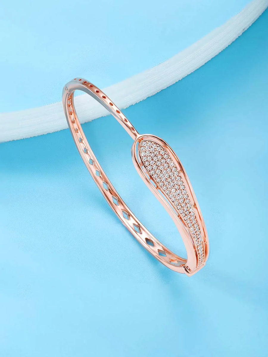 Chic Shine CZ Kada for Daily Glam. Rose gold-plated kada with cubic zirconia stones by Peora