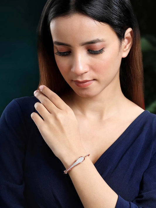 Chic Shine CZ Kada for Daily Glam. Rose gold-plated kada with cubic zirconia stones by Peora