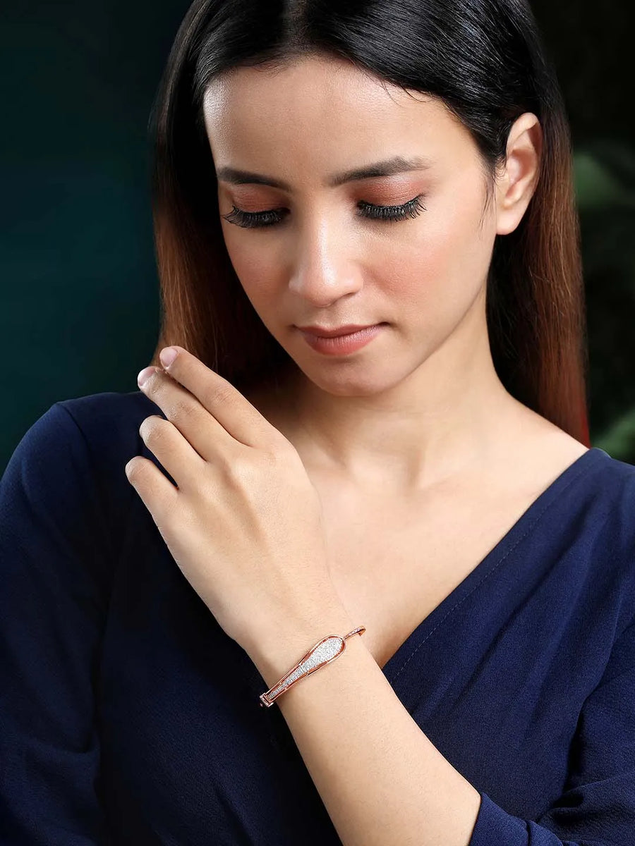 Chic Shine CZ Kada for Daily Glam. Rose gold-plated kada with cubic zirconia stones by Peora