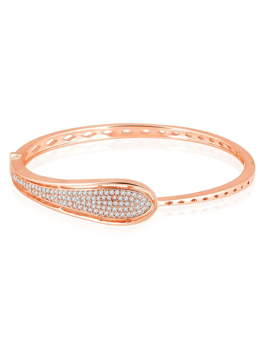 Chic Shine CZ Kada for Daily Glam. Rose gold-plated kada with cubic zirconia stones by Peora