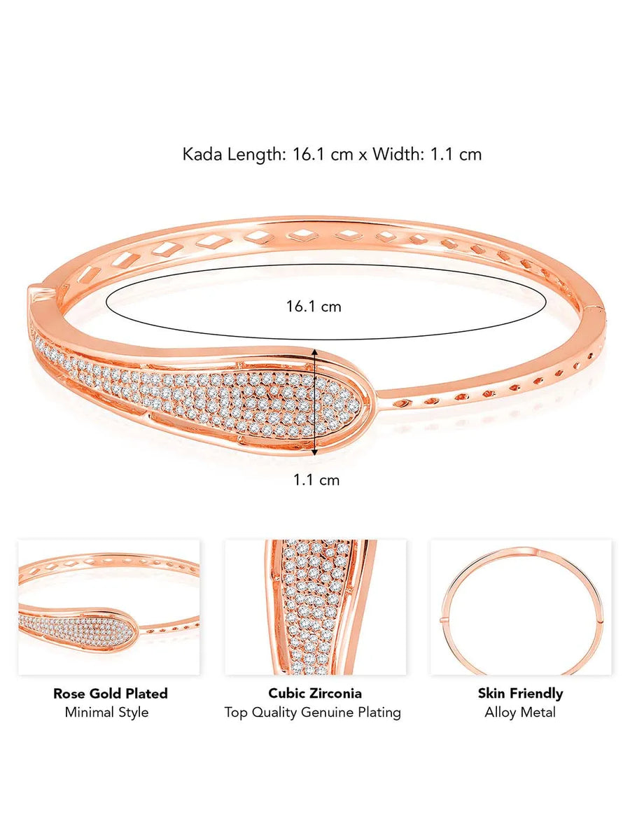 Chic Shine CZ Kada for Daily Glam. Rose gold-plated kada with cubic zirconia stones by Peora