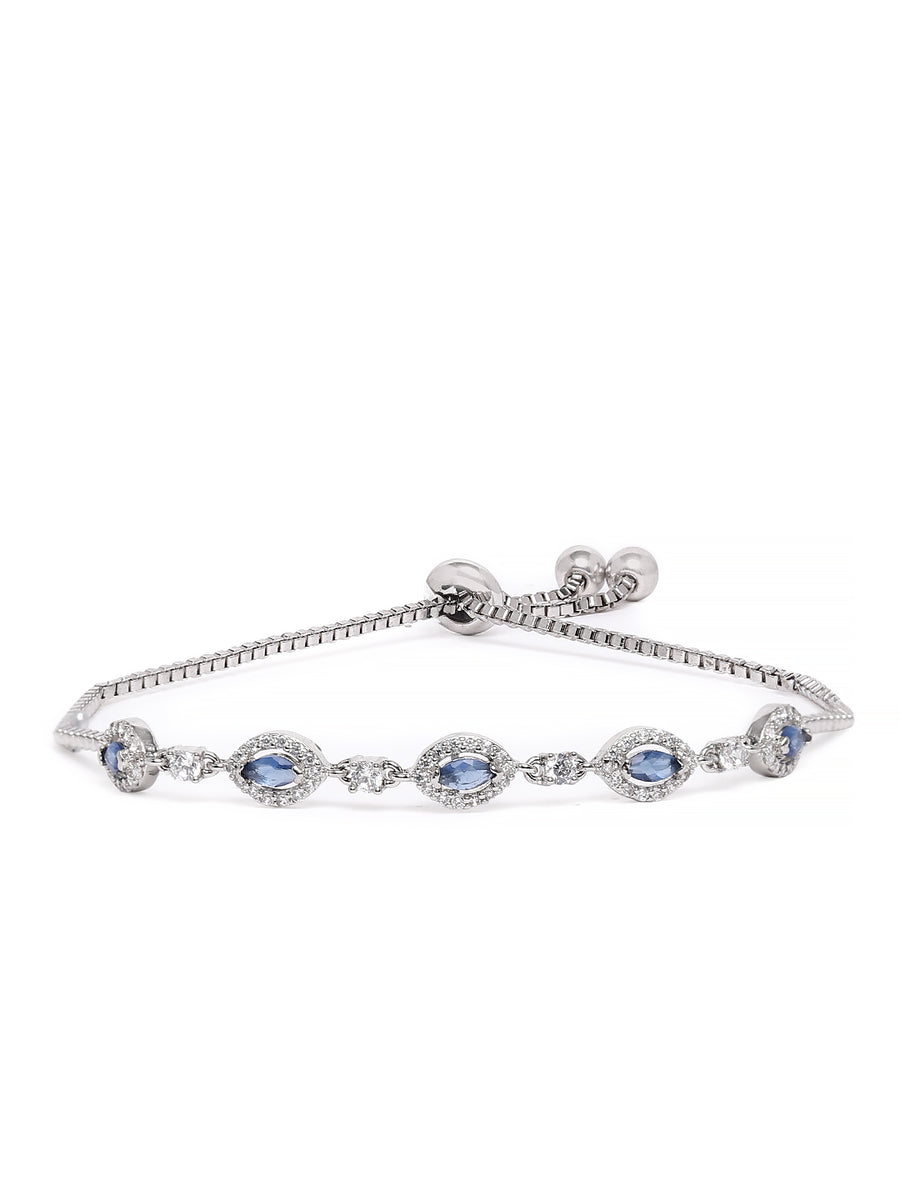 Adjustable Bracelet with Sparkling Stone in Silver - Blue featuring Cubic Zirconia & Crystals bracelets 
