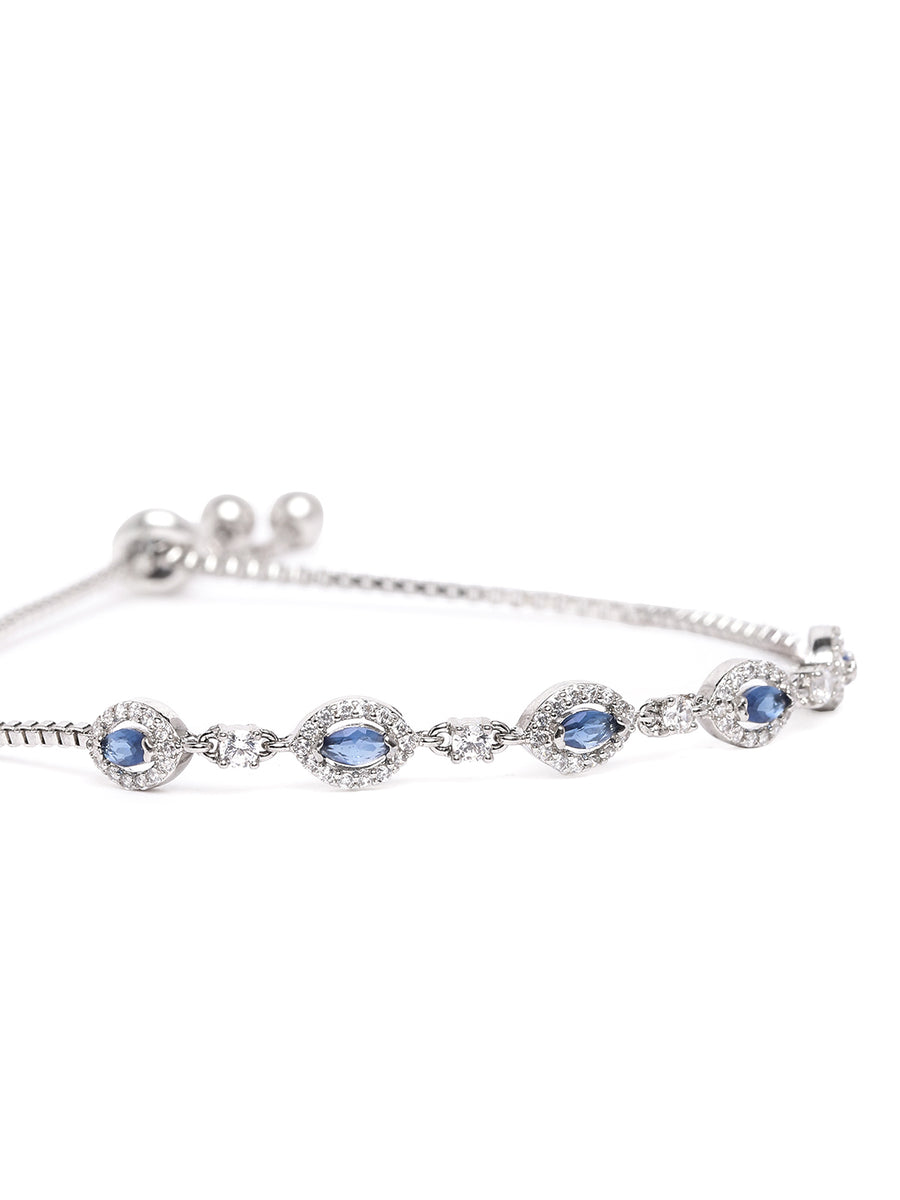 Adjustable Bracelet with Sparkling Stone in Silver - Blue featuring Cubic Zirconia & Crystals bracelets 
