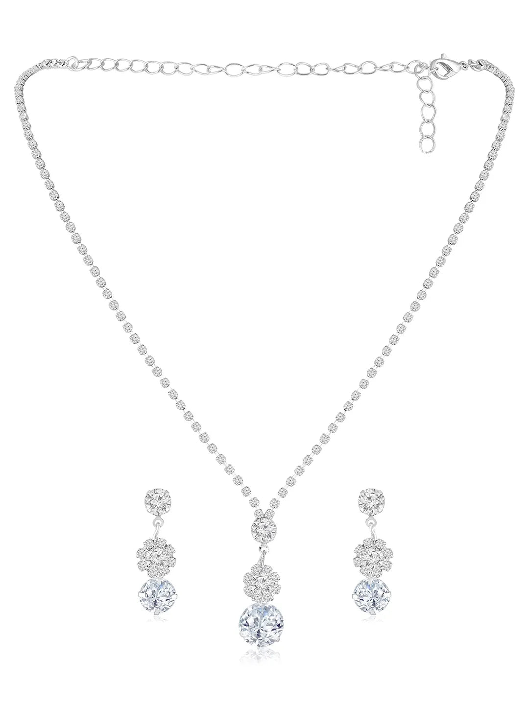 White necklace earrings set crafted from alloy, adorned with cubic zirconia & crystals for an elegant, timeless look | Peora
