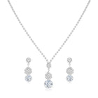 White necklace earrings set crafted from alloy, adorned with cubic zirconia & crystals for an elegant, timeless look | Peora

