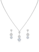 White necklace earrings set crafted from alloy, adorned with cubic zirconia & crystals for an elegant, timeless look | Peora

