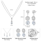 White necklace earrings set crafted from alloy, adorned with cubic zirconia & crystals for an elegant, timeless look | Peora
