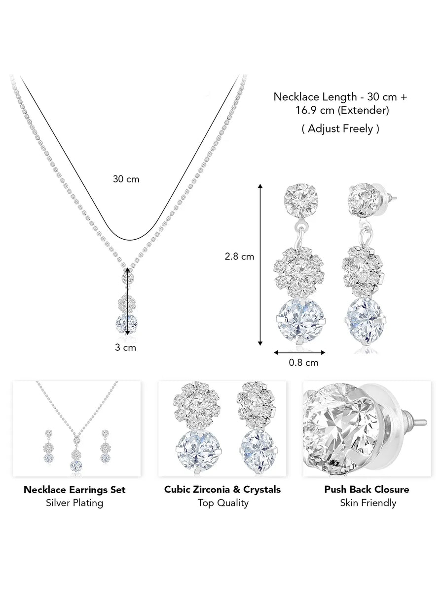 White necklace earrings set crafted from alloy, adorned with cubic zirconia & crystals for an elegant, timeless look | Peora
