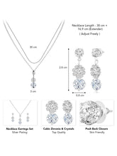 White necklace earrings set crafted from alloy, adorned with cubic zirconia & crystals for an elegant, timeless look | Peora
