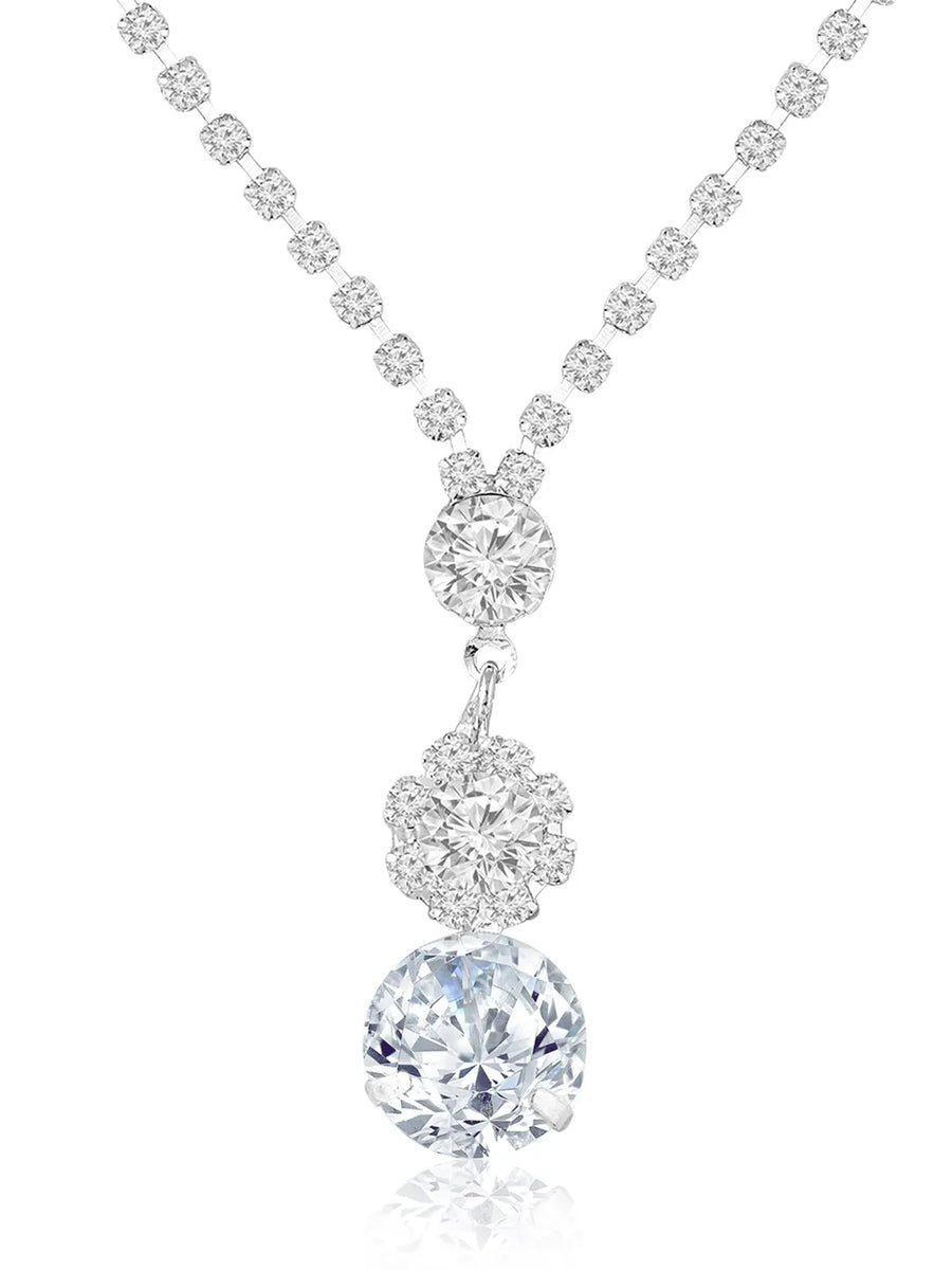 White necklace earrings set crafted from alloy, adorned with cubic zirconia & crystals for an elegant, timeless look | Peora
