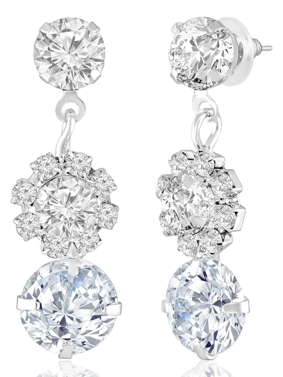 White necklace earrings set crafted from alloy, adorned with cubic zirconia & crystals for an elegant, timeless look | Peora

