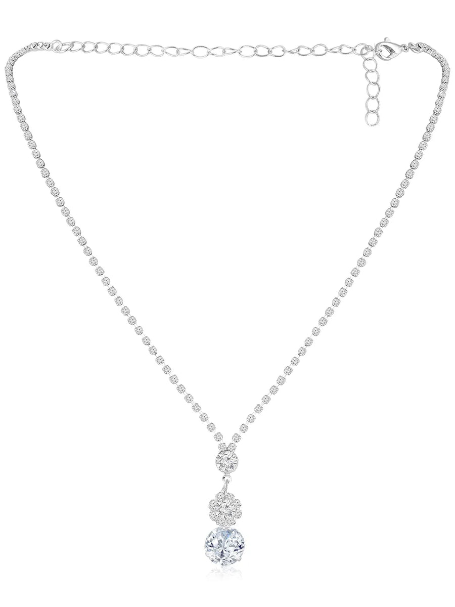 White necklace earrings set crafted from alloy, adorned with cubic zirconia & crystals for an elegant, timeless look | Peora
