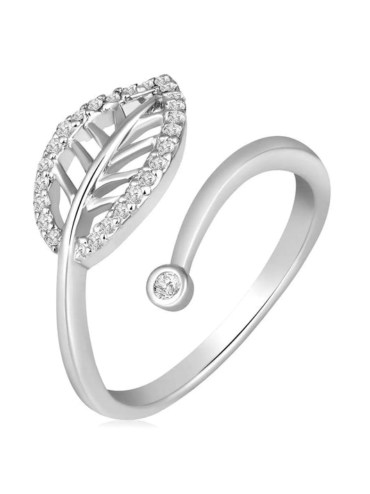 Sparkling Foliage CZ Finger Ring - Silver