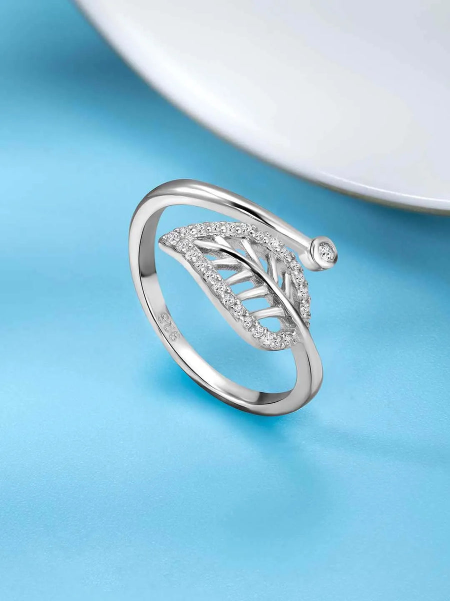 Leaf Motif CZ 925 Sterling Silver Ring