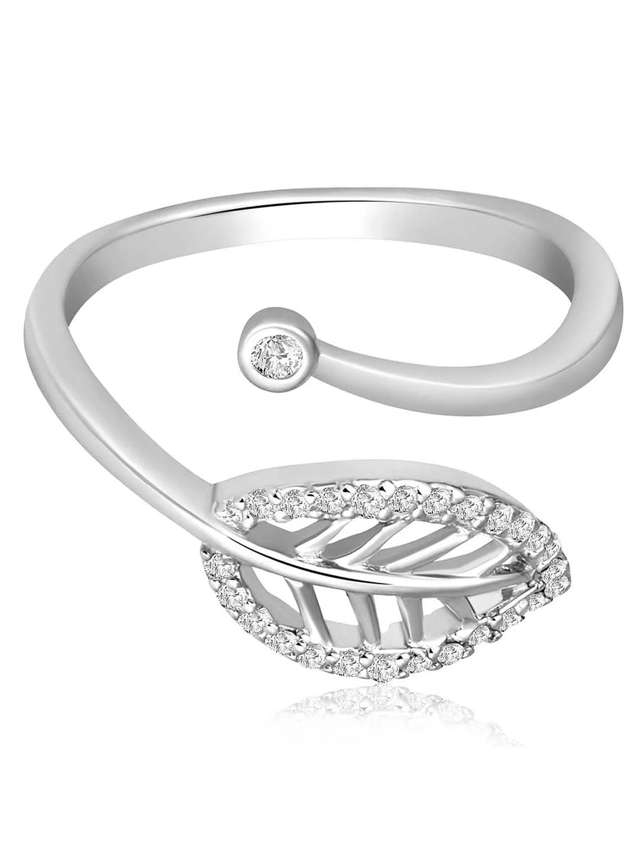 Leaf Motif CZ 925 Sterling Silver Ring
