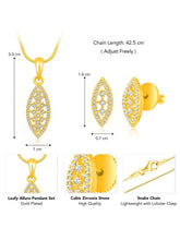 Leaf-Inspired Allure CZ Pendant Set by Peora. Gold-plated pendant set with leaf-inspired design & earrings.