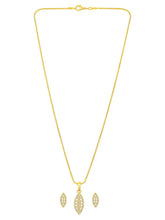 Leaf-Inspired Allure CZ Pendant Set by Peora. Gold-plated pendant set with leaf-inspired design & earrings.