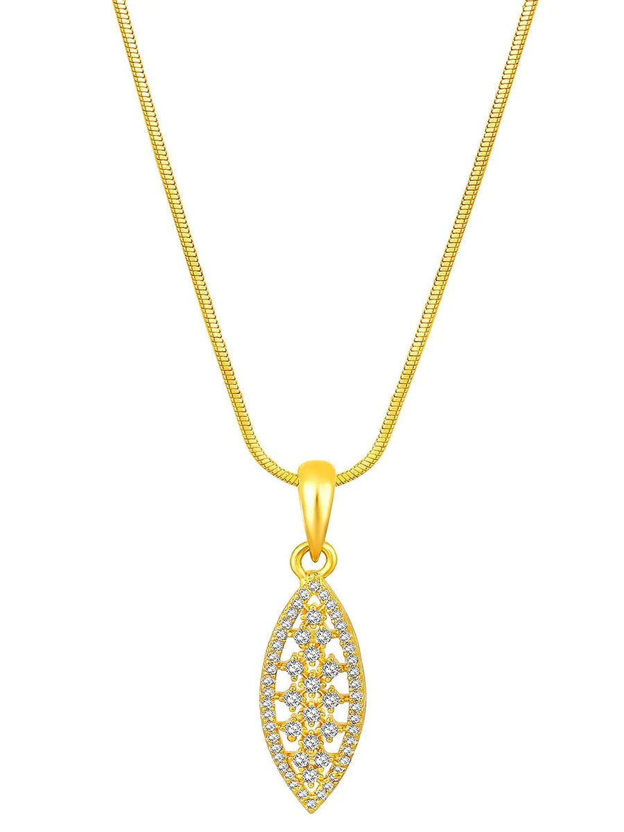 Leaf-Inspired Allure CZ Pendant Set by Peora. Gold-plated pendant set with leaf-inspired design & earrings.