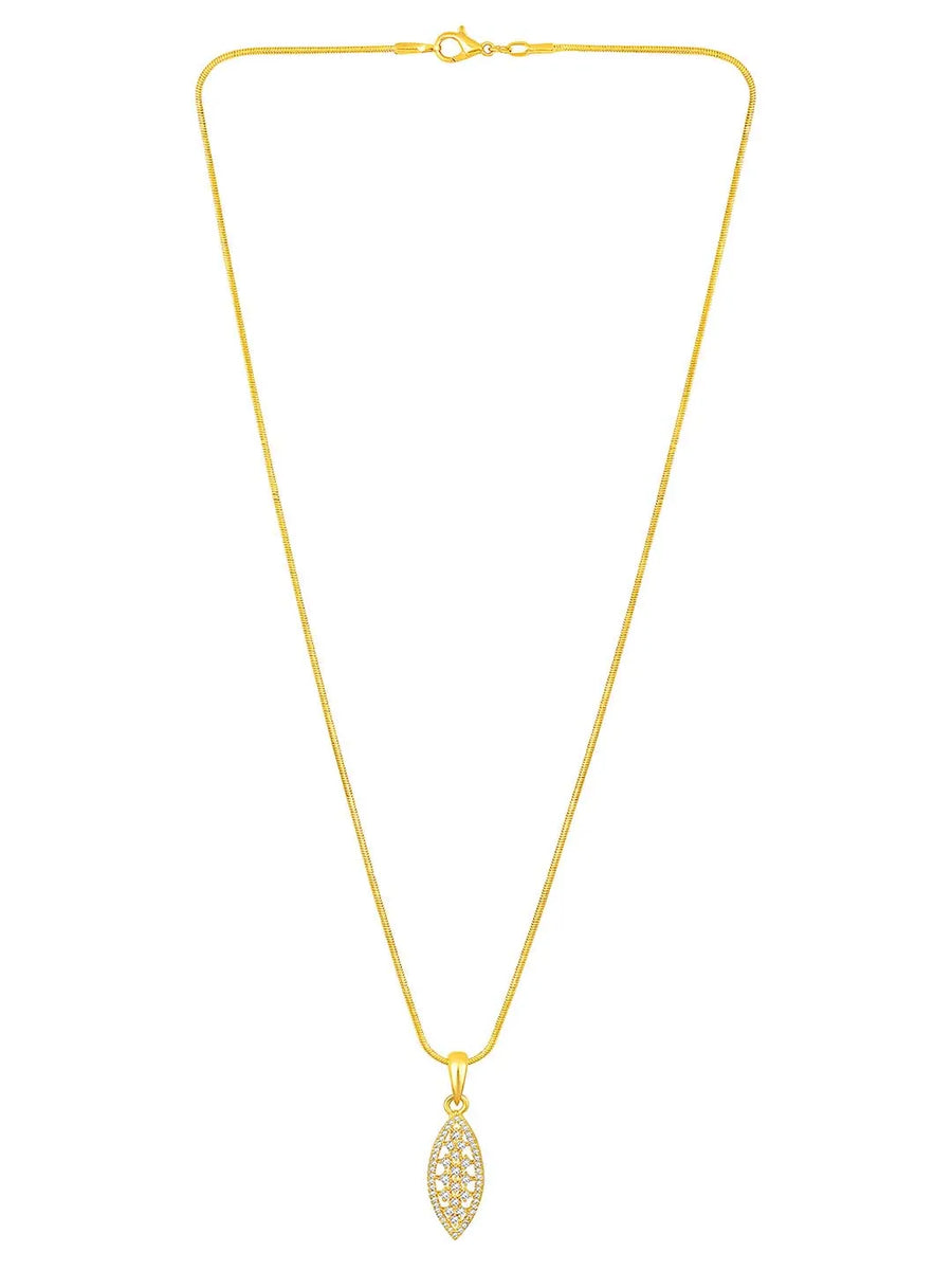 Leaf-Inspired Allure CZ Pendant Set by Peora. Gold-plated pendant set with leaf-inspired design & earrings.