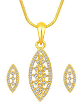Leaf-Inspired Allure CZ Pendant Set by Peora. Gold-plated pendant set with leaf-inspired design & earrings.