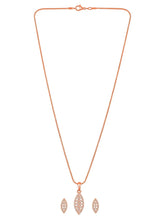 Leaf-Inspired Allure CZ Pendant Set by Peora. Rose gold-plated pendant set with leaf-inspired design & earrings.
