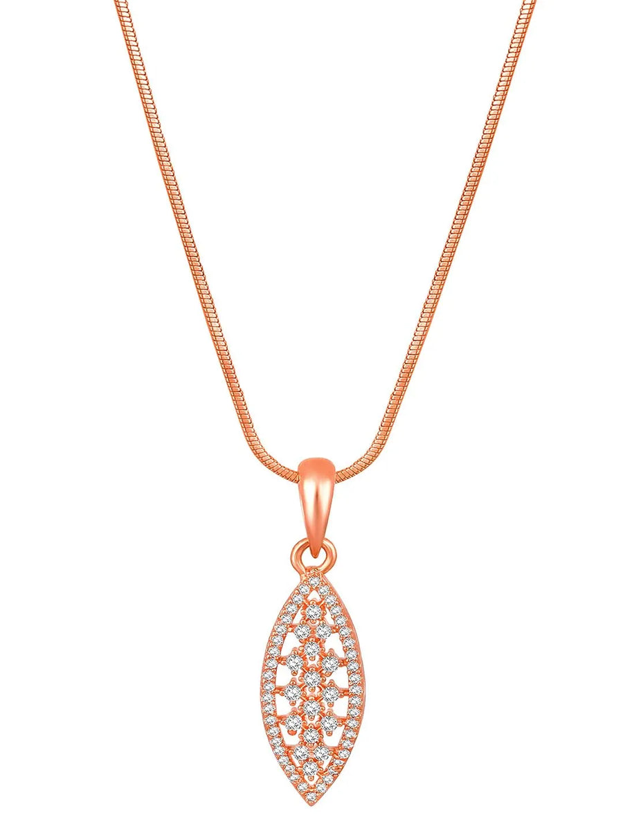Leaf-Inspired Allure CZ Pendant Set by Peora. Rose gold-plated pendant set with leaf-inspired design & earrings.