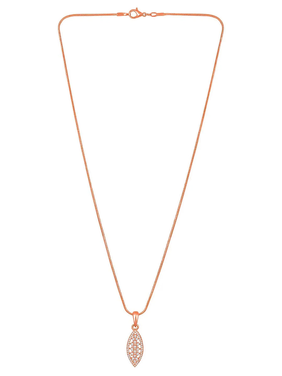 Leaf-Inspired Allure CZ Pendant Set by Peora. Rose gold-plated pendant set with leaf-inspired design & earrings.