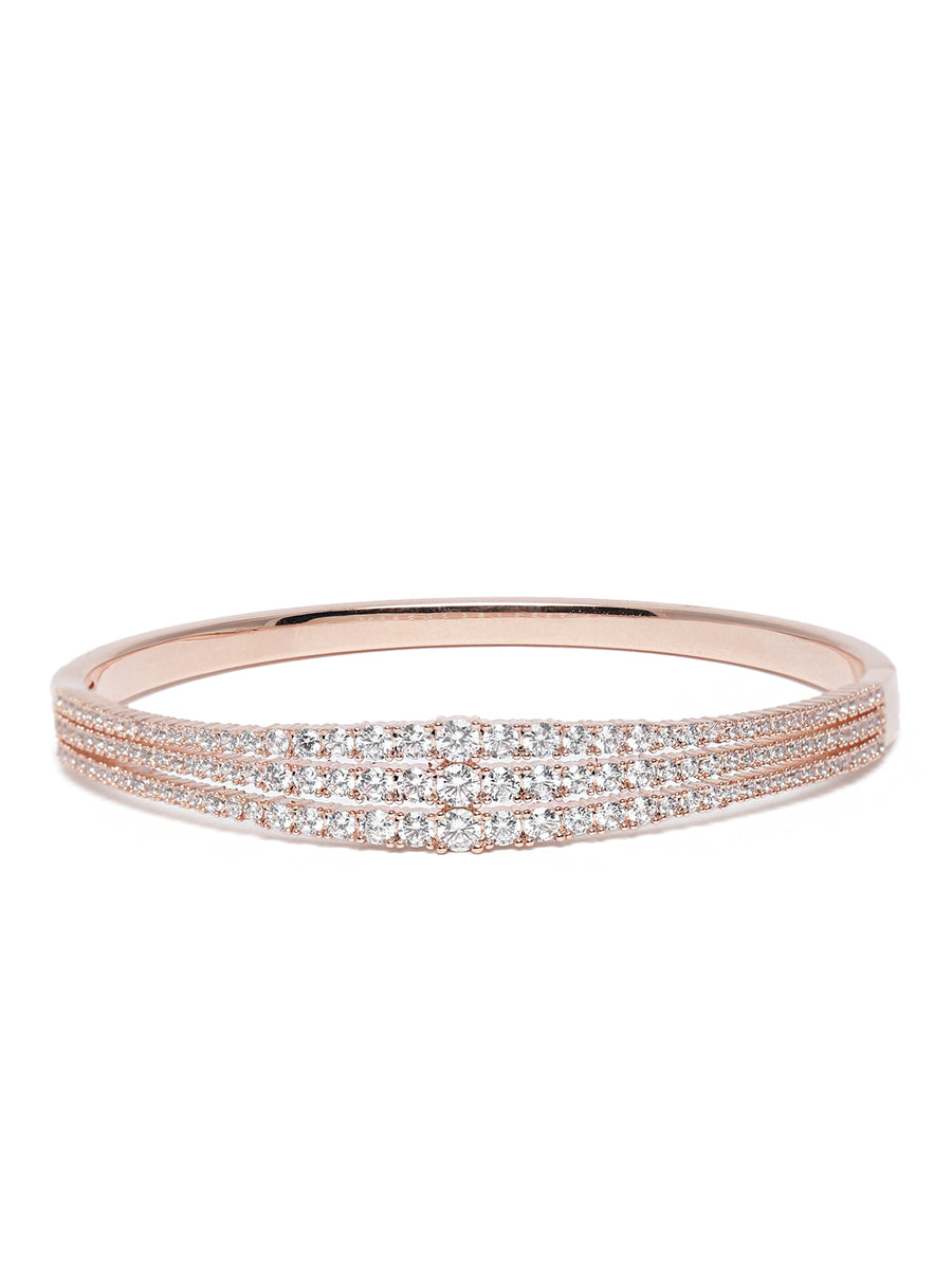 Sparkling Elegance CZ Slim Kada Bracelet  in Rose Gold featuring Cubic Zirconia kada bracelet  
