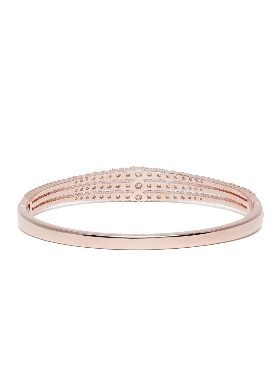 Sparkling Elegance CZ Slim Kada Bracelet  in Rose Gold featuring Cubic Zirconia kada bracelet  
