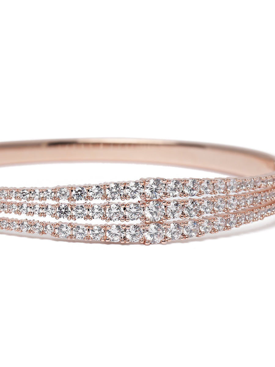 Sparkling Elegance CZ Slim Kada Bracelet  in Rose Gold featuring Cubic Zirconia kada bracelet  
