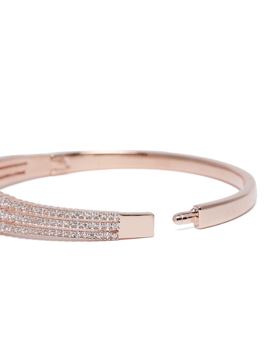 Sparkling Elegance CZ Slim Kada Bracelet  in Rose Gold featuring Cubic Zirconia kada bracelet  
