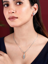 Leaf-Inspired Allure CZ Pendant Set by Peora. Silver-plated pendant set with leaf-inspired design & earrings.