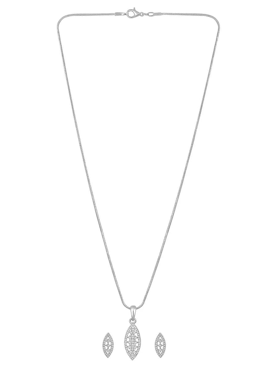 Leaf-Inspired Allure CZ Pendant Set by Peora. Silver-plated pendant set with leaf-inspired design & earrings.