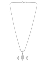 Leaf-Inspired Allure CZ Pendant Set by Peora. Silver-plated pendant set with leaf-inspired design & earrings.