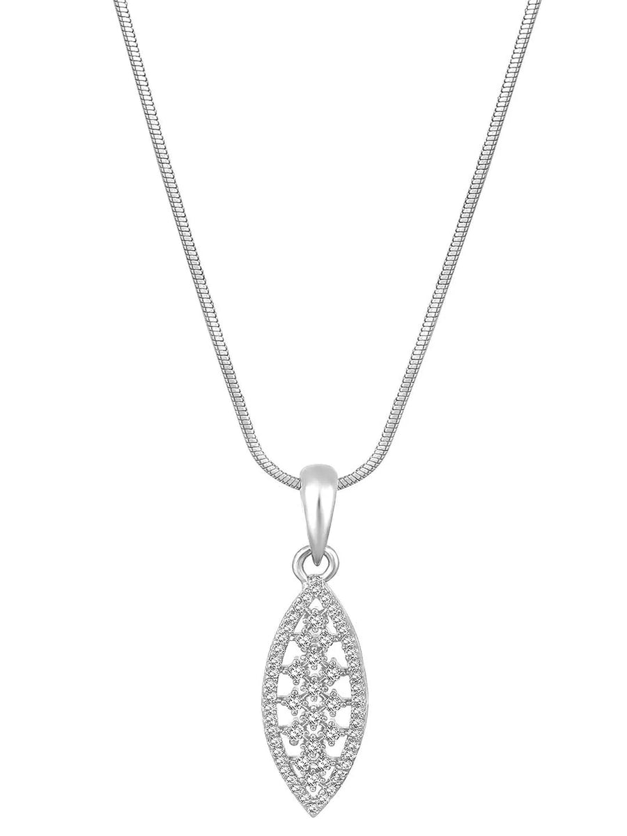 Leaf-Inspired Allure CZ Pendant Set by Peora. Silver-plated pendant set with leaf-inspired design & earrings.