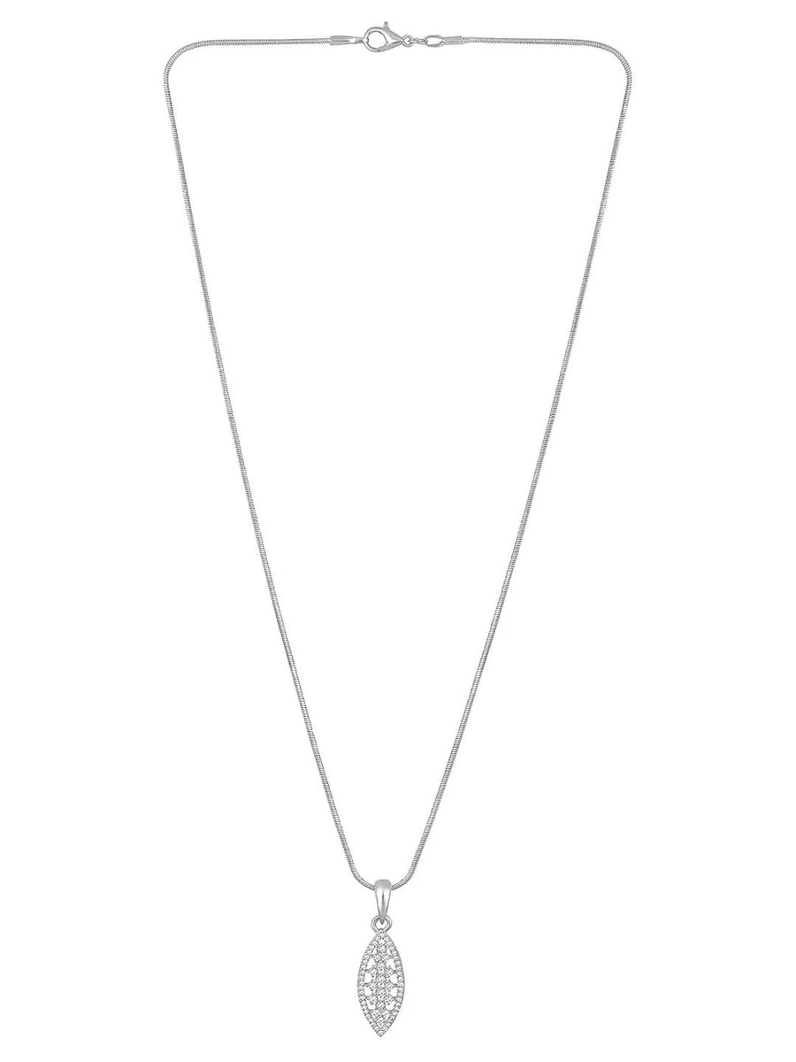 Leaf-Inspired Allure CZ Pendant Set by Peora. Silver-plated pendant set with leaf-inspired design & earrings.