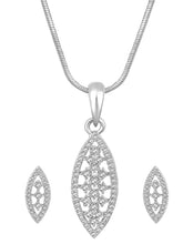 Leaf-Inspired Allure CZ Pendant Set by Peora. Silver-plated pendant set with leaf-inspired design & earrings.