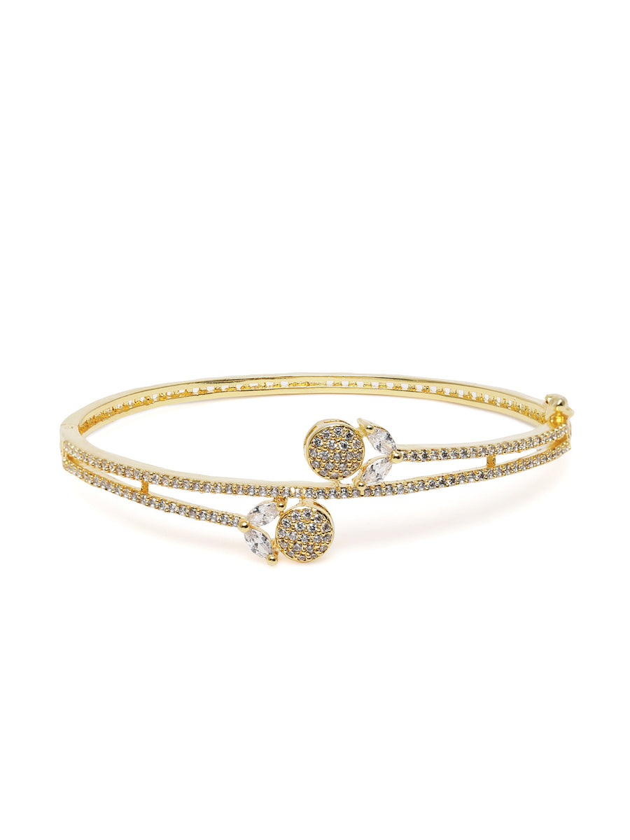 Elegant CZ Studded Kada Bracelet in Gold featuring Cubic Zirconia kada bracelet  
