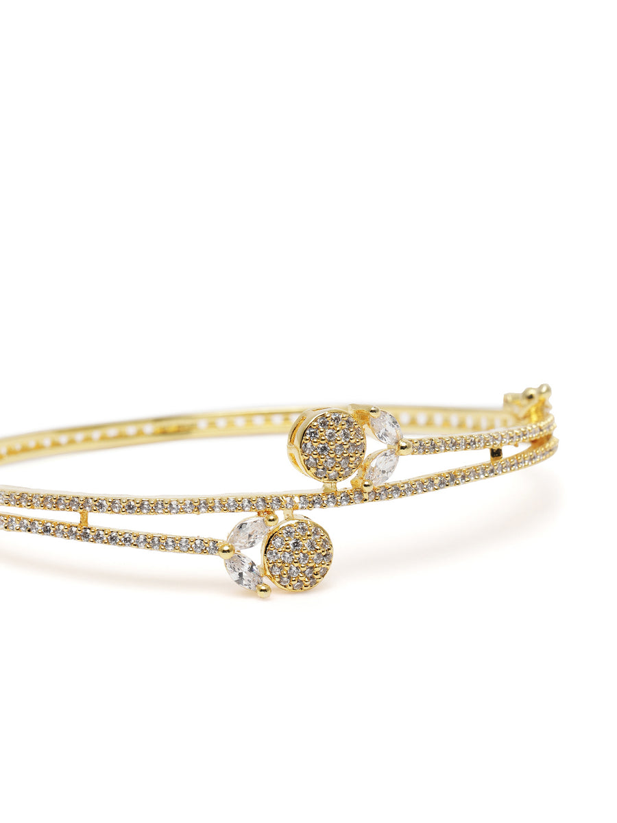 Elegant CZ Studded Kada Bracelet in Gold featuring Cubic Zirconia kada bracelet  
