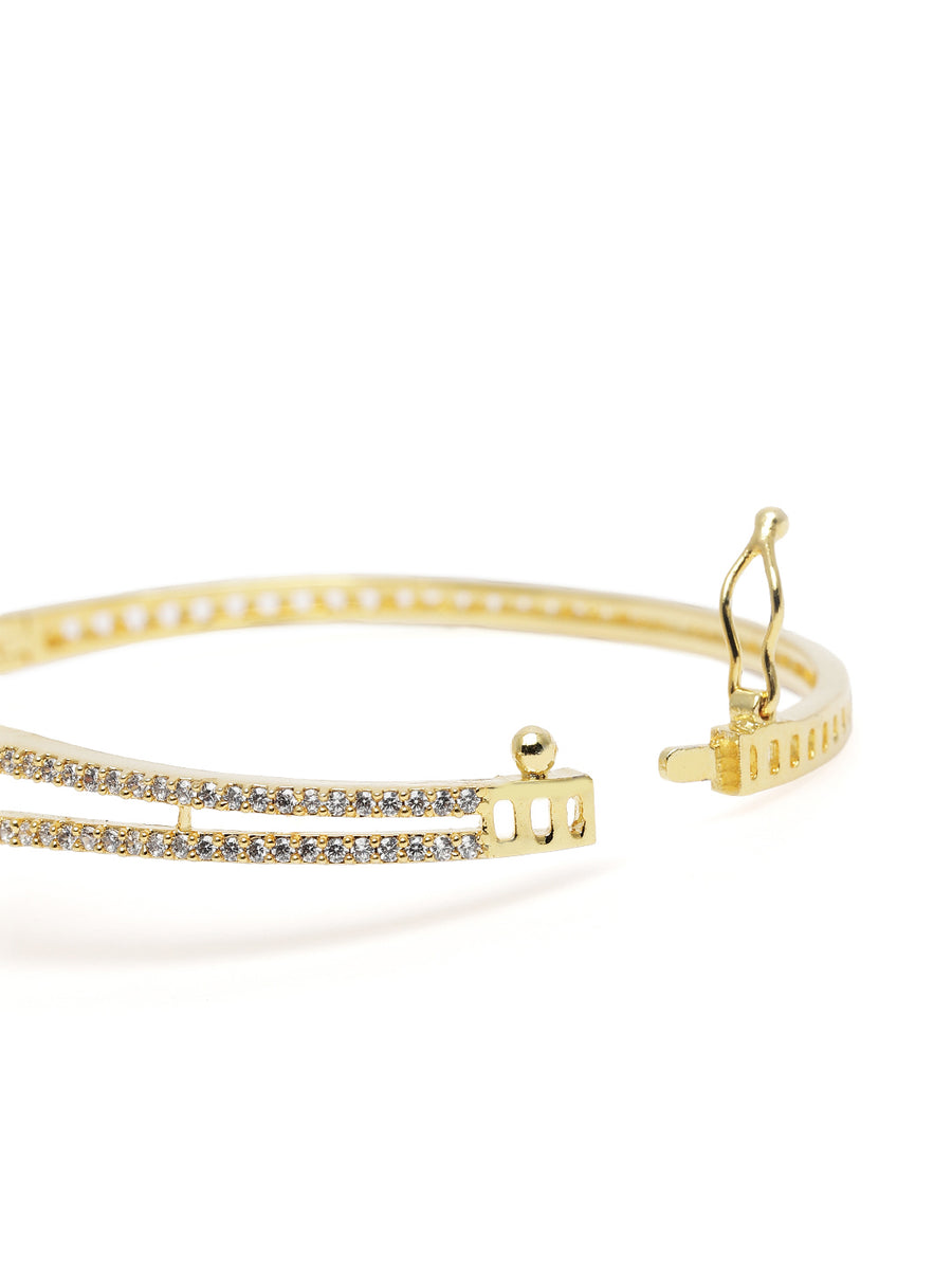 Elegant CZ Studded Kada Bracelet in Gold featuring Cubic Zirconia kada bracelet  
