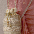 Sequin & Pearl Embellished Potli Bag - Cream
