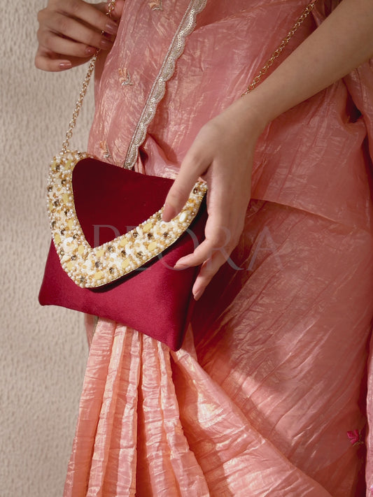 Gilded Glamour Evening Hand Clutch - Maroon