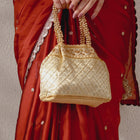 Cream Beaded Handle Embroidered Potli Bag