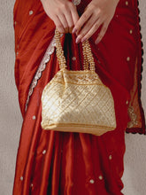 Cream Beaded Handle Embroidered Potli Bag