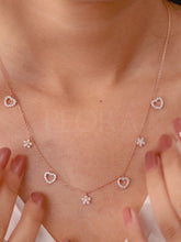 925 Silver CZ Heart Charm Necklace - Rose Gold