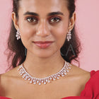 CZ Teardrop Halo Necklace Set - Rose Gold