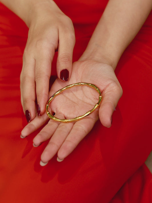 Modern Bamboo Link Gold Statement Cuff