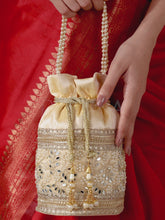 Exquisite Charming Embroidery Potli - Cream